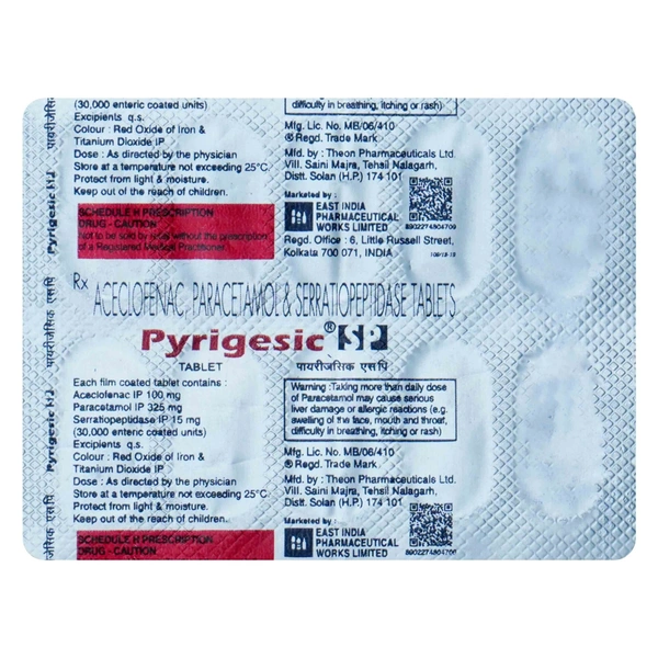 EAST INDIA PHARMACEUTICALS LTD Pyrigesic Sp Tab (10 Tab)