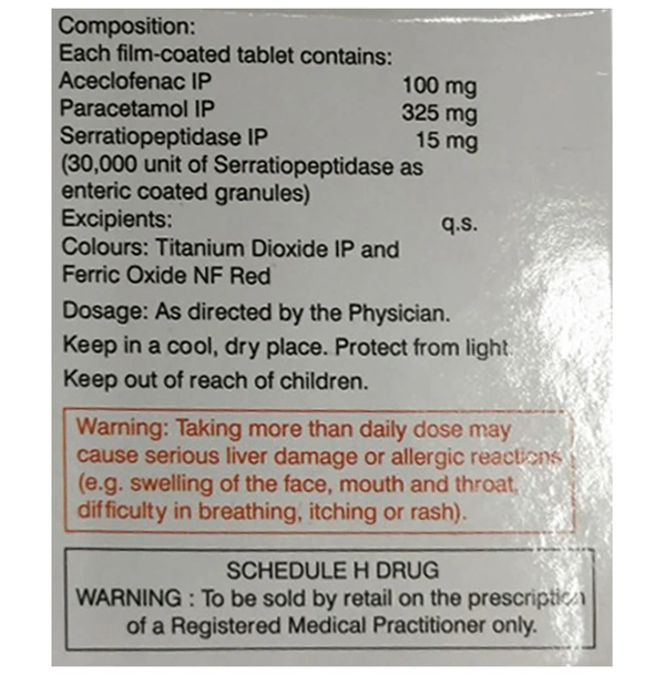Aceclo Sera 100mg/325mg/15mg Tablet
