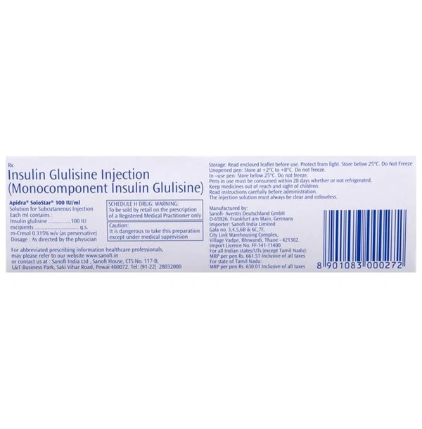 Apidra Solostar 100IU/ml Injection