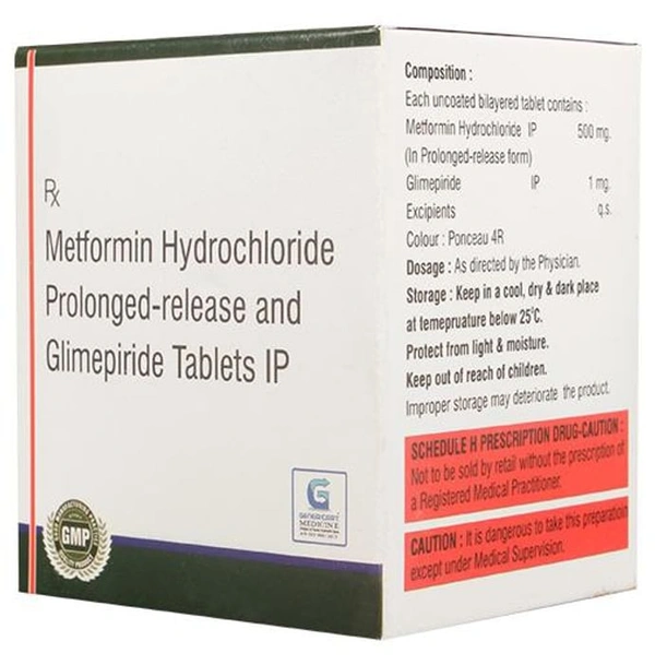 Genericart Glimepiride+Metformin Hydrochloride 1mg/500mg Tablet PR