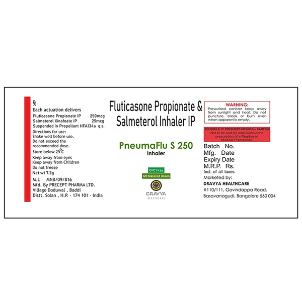 Pneumaflu S 250 Inhaler CFC Free