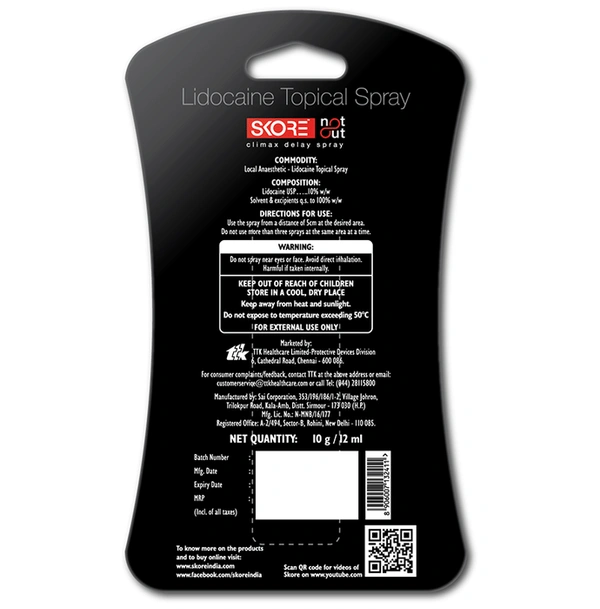 Skore Not Out Lidocaine Topical Spray