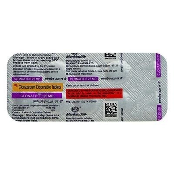 MANKIND PHARMA Clonafit Md 0.25Mgtab (10 Tab)