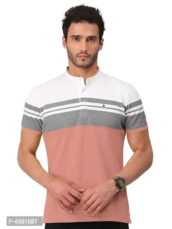 Cotton Blend Chinese Collor Tshirt  - L