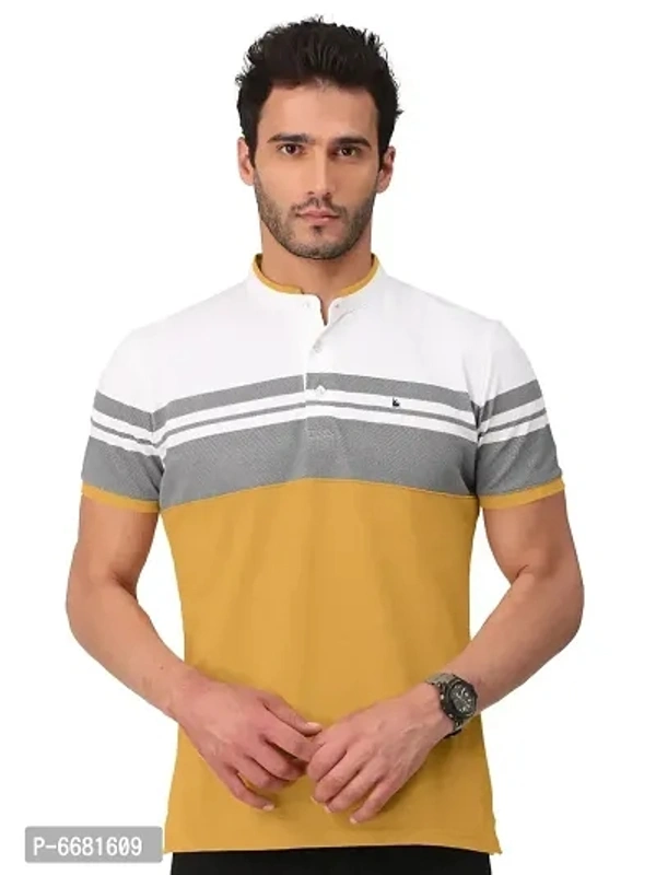 Cotton Blend Chinese Collor Tshirt  - L