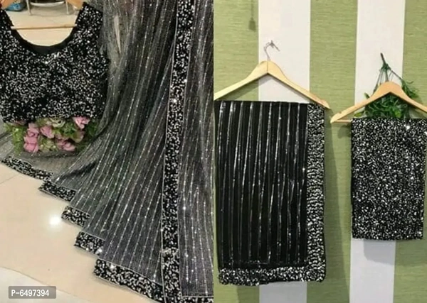 Net Embroidered Saree With Blouse Piece 