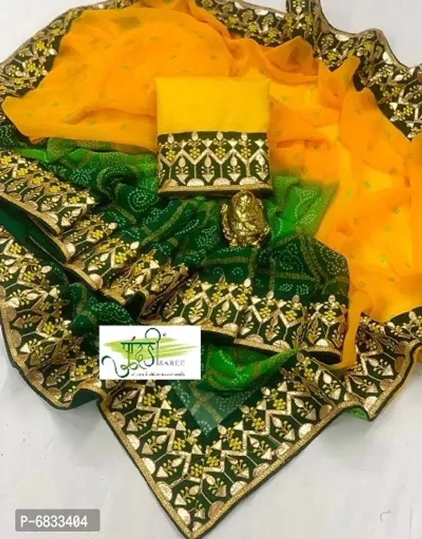 Chiffon Bandhani Saree With Gotta Patti Work With Blouse Piece 