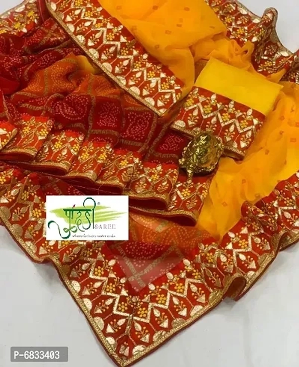 Chiffon Bandhani Saree With Gotta Patti Work With Blouse Piece 