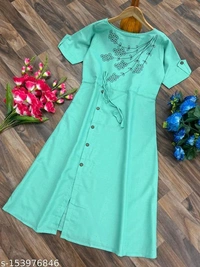 Designer Slub Cotton Fully Stitched Anarkali Kurti For Women - Similar Products Available, M