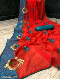 Georgette Embroidered Saree With Blouse Piece 