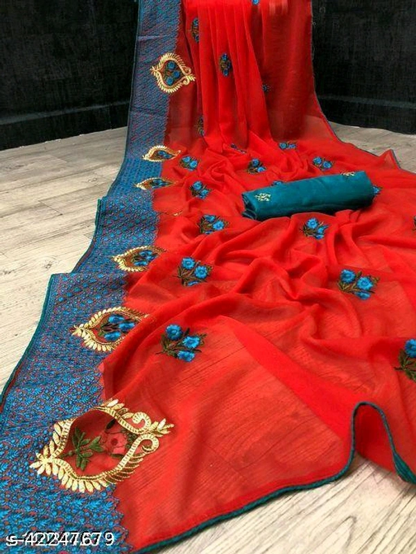 Georgette Embroidered Saree With Blouse Piece 