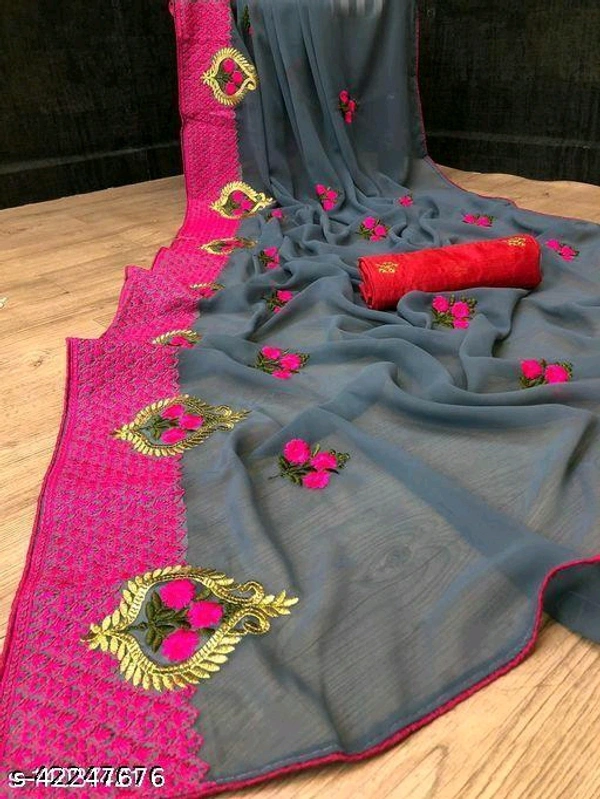 Georgette Embroidered Saree With Blouse Piece  - Similar Products Available
