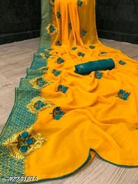 Georgette Embroidered Saree With Blouse Piece 