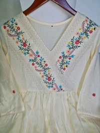 SF5 5635 Launching  rayon dress with floral embroidery and crochet lace detailing on yoke and sleeves  RAYON 
 - XL-42