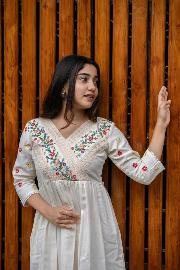 SF5 5635 Launching  rayon dress with floral embroidery and crochet lace detailing on yoke and sleeves  RAYON 
 - 2XL-44