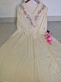 SF5 5635 Launching  rayon dress with floral embroidery and crochet lace detailing on yoke and sleeves  RAYON 
 - 2XL-44