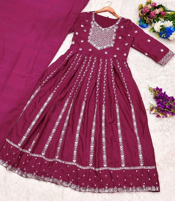 DSS 5636 Embroidery dress This chinnon Anarkali with 
Jari Embroidery work  - S-36