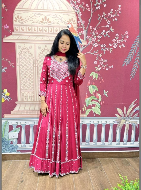 DSS 5636 Embroidery dress This chinnon Anarkali with 
Jari Embroidery work  - M-38