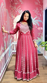 DSS 5636 Embroidery dress This chinnon Anarkali with 
Jari Embroidery work  - M-38