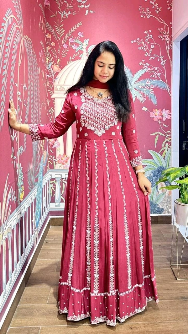DSS 5636 Embroidery dress This chinnon Anarkali with 
Jari Embroidery work  - M-38