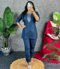 SF5 5638 New Cord Set Pure denim cotton with handwork paired  New Embriodery - L-40