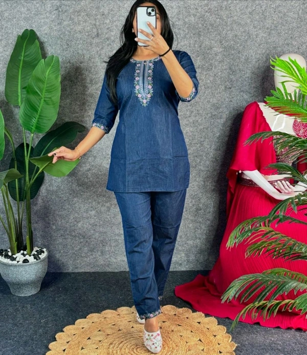 SF5 5638 New Cord Set Pure denim cotton with handwork paired  New Embriodery - XL-42