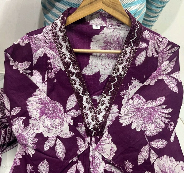 SF5 5641 Pure fine Cotton fabric Havy Embroidery Work Kurti with Pant with cotton  Dupatta
 - Purple, M-38