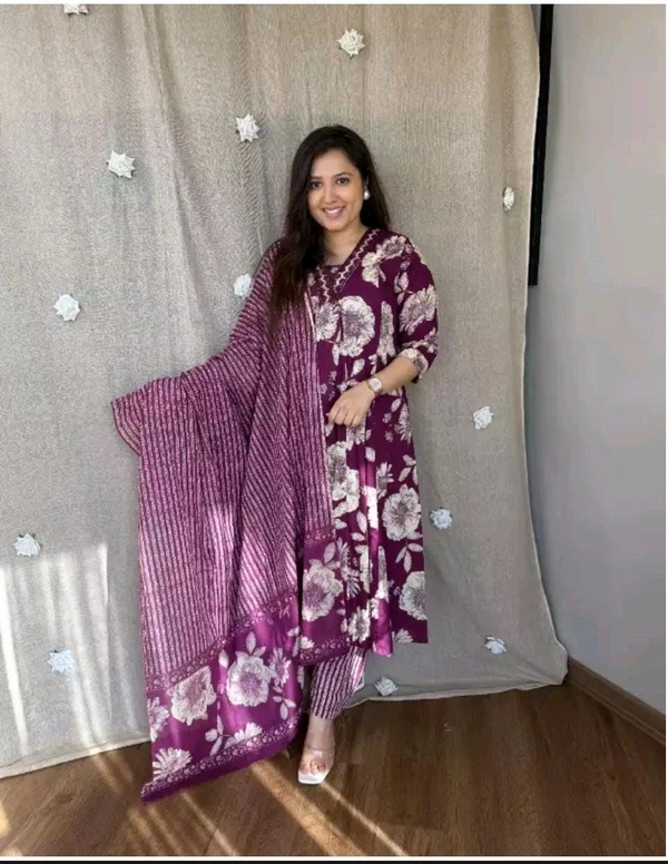 SF5 5641 Pure fine Cotton fabric Havy Embroidery Work Kurti with Pant with cotton  Dupatta
 - Purple, XL-42