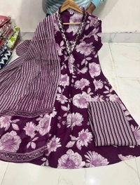 SF5 5641 Pure fine Cotton fabric Havy Embroidery Work Kurti with Pant with cotton  Dupatta
 - Purple, 2XL-44