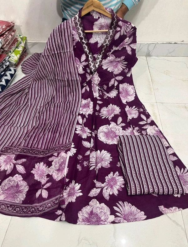 SF5 5641 Pure fine Cotton fabric Havy Embroidery Work Kurti with Pant with cotton  Dupatta
 - Purple, 2XL-44