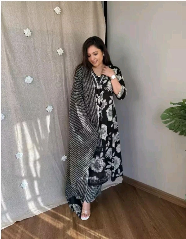 SF5 5641 Pure fine Cotton fabric Havy Embroidery Work Kurti with Pant with cotton  Dupatta
 - Black, 2XL-44