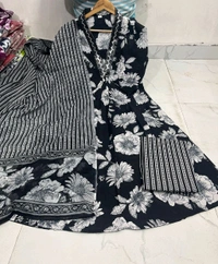 SF5 5641 Pure fine Cotton fabric Havy Embroidery Work Kurti with Pant with cotton  Dupatta
 - Black, 2XL-44