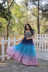 DSS 5642 DESIGNER READYMADE GOWN 
 Faux Blooming with Embroidery Zari Sequins-work  - M-38