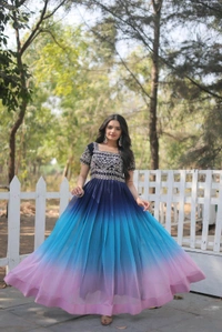 DSS 5642 DESIGNER READYMADE GOWN 
 Faux Blooming with Embroidery Zari Sequins-work  - L-40