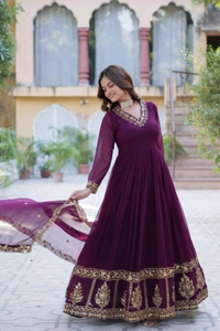 DSS 5643  *PREMIUM DESIGNER READYMADE GEORGETTE  GOWN-DUPATTA 
 - Purple, M-38