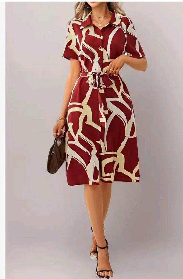 KD18  5644 *MOST Summer Reyon Dress 
Self belt 
 - Maroon, 36