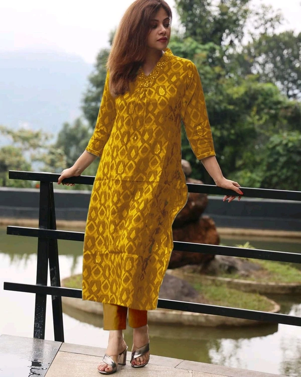 LCJ 5646 NEW Presenting Beautiful Heavy quality cotton Fabric designer festive wear kurti  and pant - Yellow, L-40