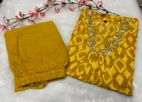 LCJ 5646 NEW Presenting Beautiful Heavy quality cotton Fabric designer festive wear kurti  and pant - Yellow, 2XL-44