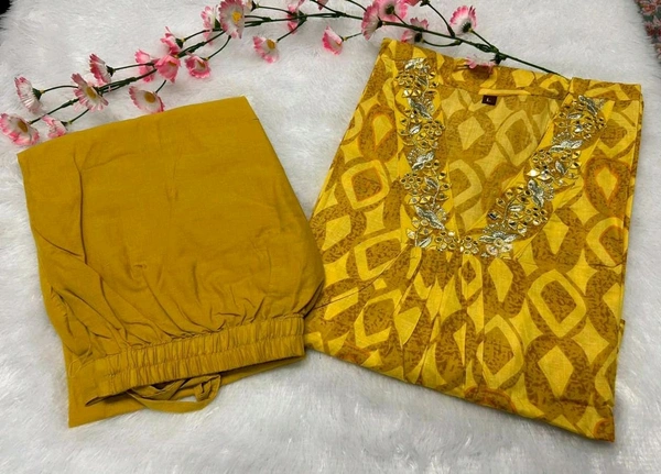 LCJ 5646 NEW Presenting Beautiful Heavy quality cotton Fabric designer festive wear kurti  and pant - Yellow, 2XL-44