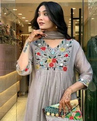 LCJ 5649 *NEW Very Beautiful 3ps Set 
cotton fabric Anarkali kurti pant and dupatta. - L-40