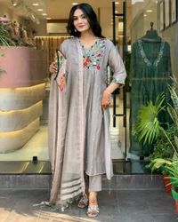LCJ 5649 *NEW Very Beautiful 3ps Set 
cotton fabric Anarkali kurti pant and dupatta. - XL-42