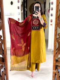 LCJ 5650 NEW FULL EMBROIDERY YOKE STRAIGHT KURTI  PANT MALMAL DUPATTA ARRIVAL 
 - 2XL-44