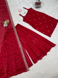 DSS 5854 KD
 New Satin  JIMI CHOO Kurta Plazo Set
Work  thread with Sequnce 


 - XL-42