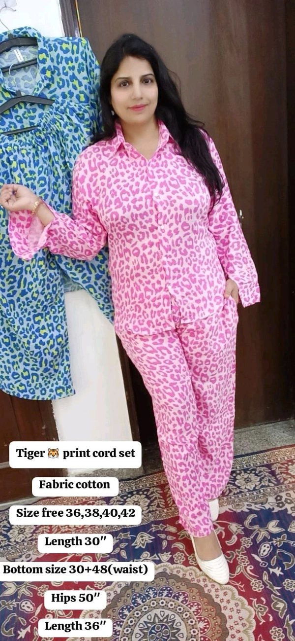 KD18  5653 Tiger  print cord set
Both side pocket  cotton 
 - Pink, 40
