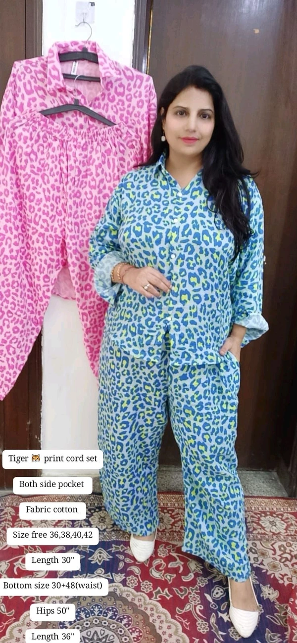 KD18  5653 Tiger  print cord set
Both side pocket  cotton 
 - Blue, 42