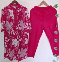 LCJ 5656  New Stylish  rayon  kottan kurti pant set 
 - pink, M-38
