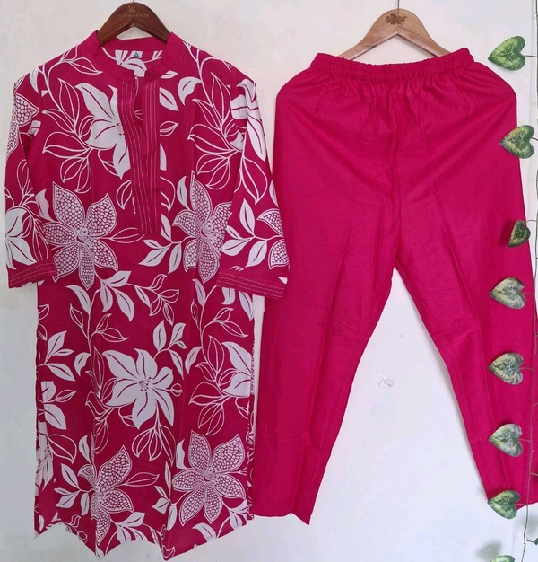 LCJ 5656  New Stylish  rayon  kottan kurti pant set 
 - pink, M-38