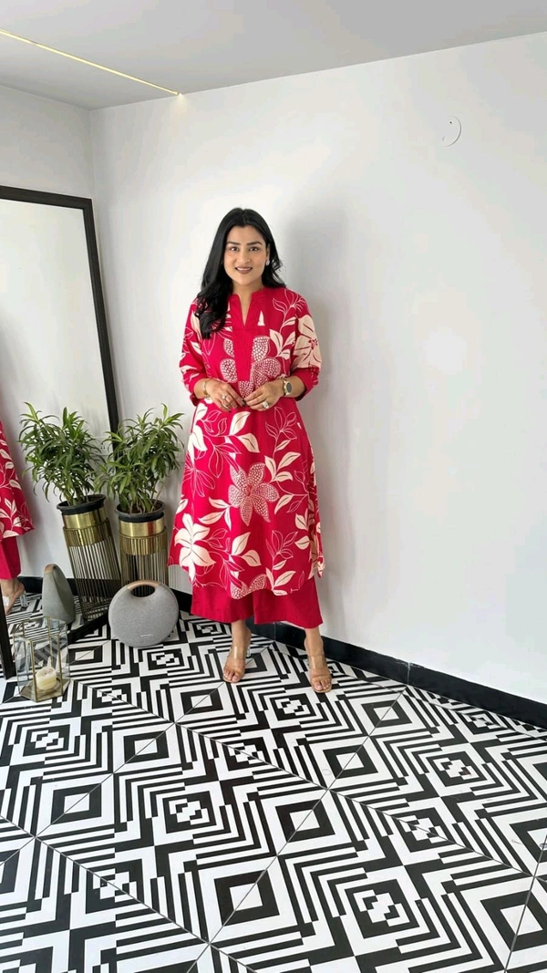 LCJ 5656  New Stylish  rayon  kottan kurti pant set 
 - pink, XL-42