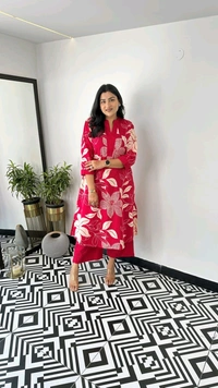 LCJ 5656  New Stylish  rayon  kottan kurti pant set 
 - pink, XL-42