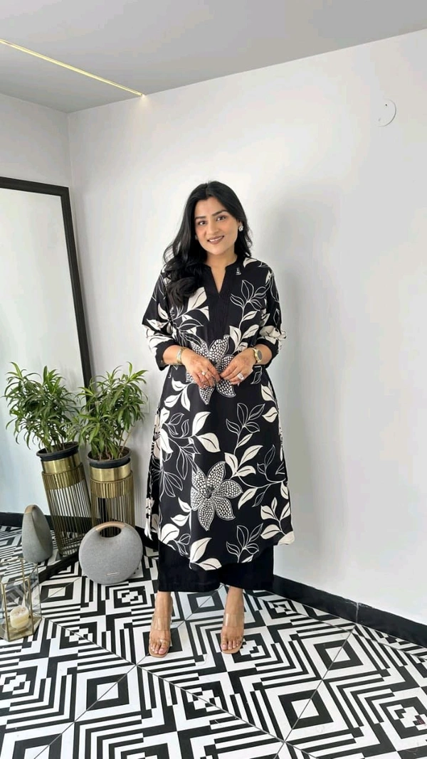 LCJ 5656  New Stylish  rayon  kottan kurti pant set 
 - Black, XL-42